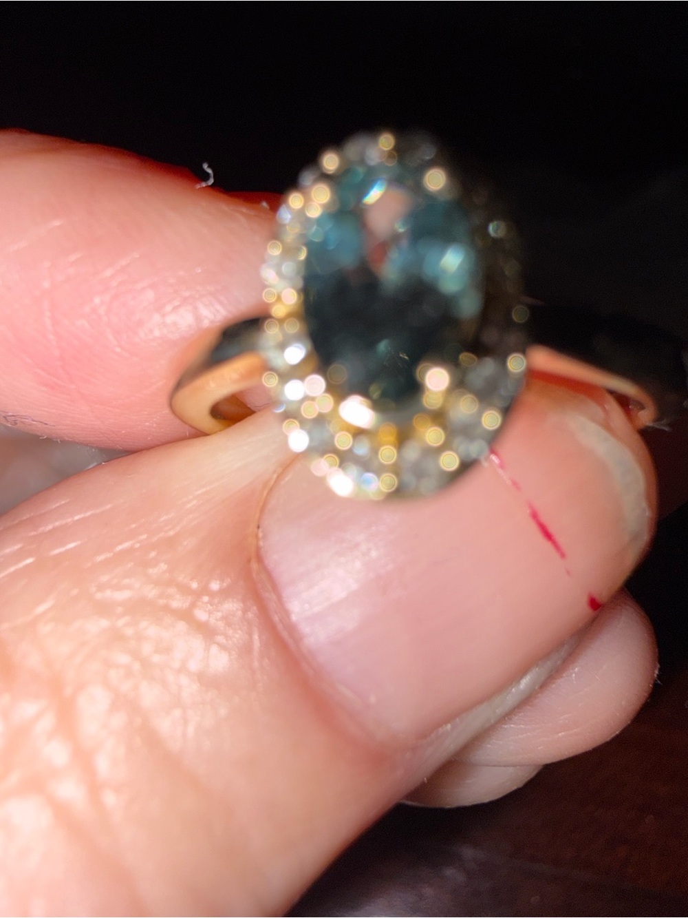 American Blue Sapphire and diamond Halo ring 1/10k tw yellow gold - Picture 11 of 13